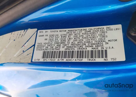 2007 Toyota Tacoma Base V6 from USA, damaged, VIN 5TEUU42N37Z387840